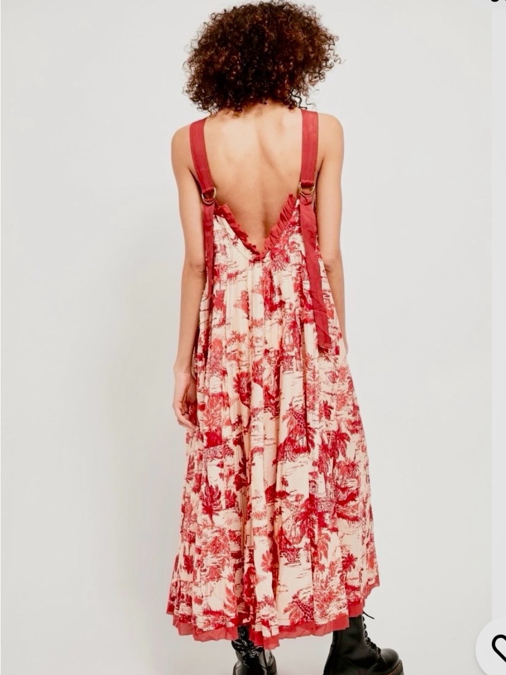 Free People Cream Maxi Dress XS Red Toile Print + Bralette + Matching Scrunchie - Picture 12 of 12